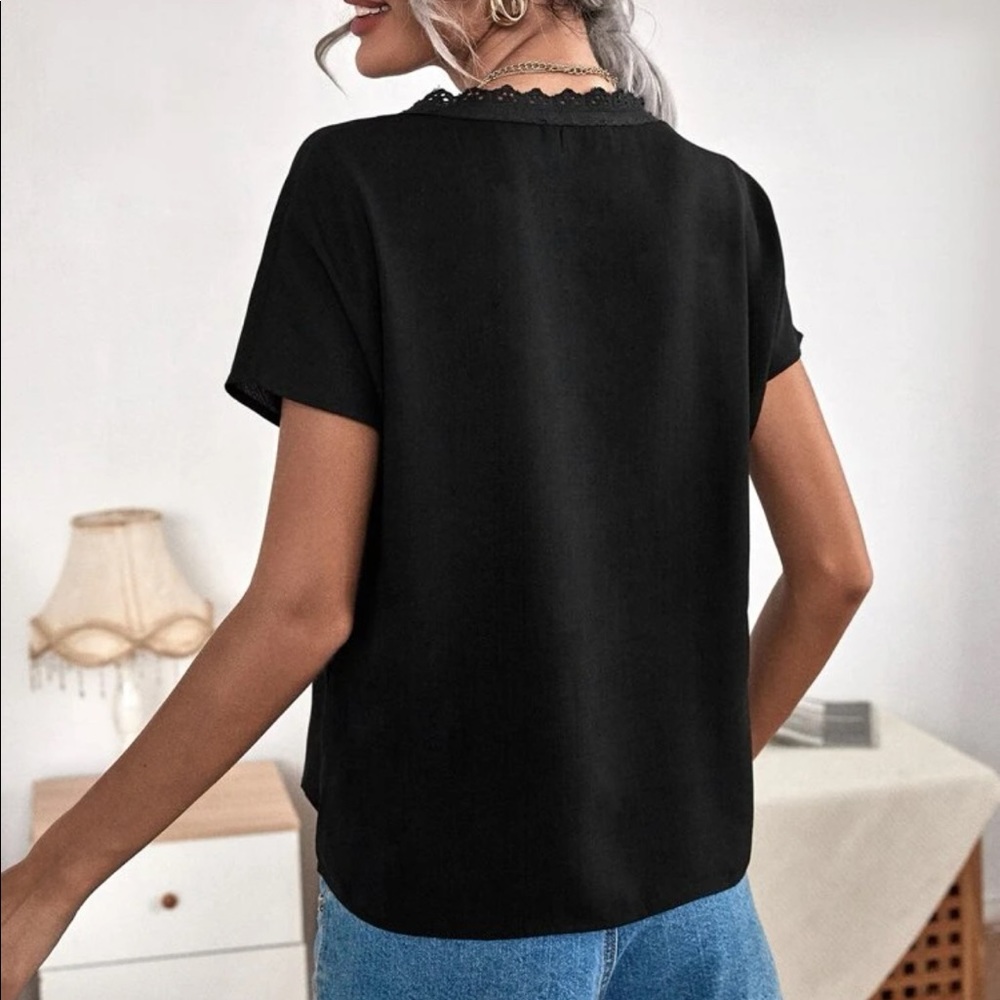 Black Short Sleeve Top with Detail Neck Line